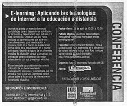 Anuncio en -La Republica- diario Uruguayo, sobre la charla de e-Learning
