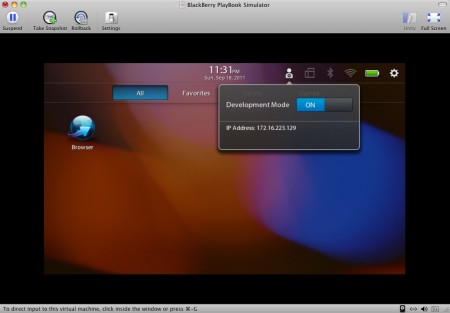 IP del Simulador de BlackBerry PlayBook