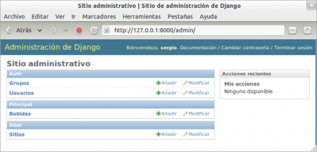 Interfaz administrativa de Django + Bebidas