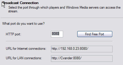Seleccionando puertos para transmitir en Windows Media Encoder