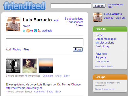 Perfil de ejemplo de Friendfeed 