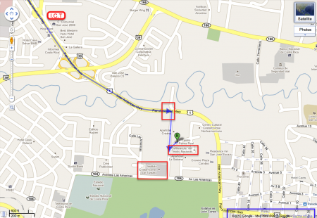 Errores en Google Maps sobre lugares en San José, Costa Rica.