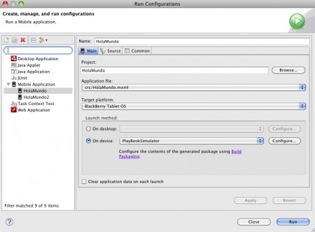 Configuración para ejecutar la apps en el Simulador