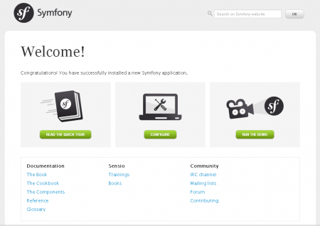 Pantalla de Bienvenida de Symfony2