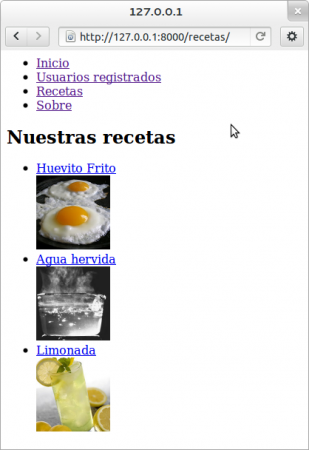 Resultado de la vista lista_recetas