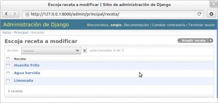 Django admin, agregar recetas