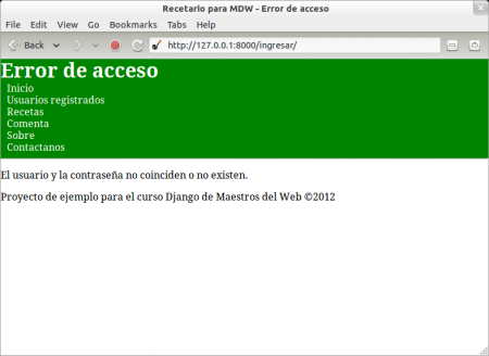 Error de autenticación