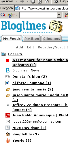 Feeds de mi cuenta en Bloglines