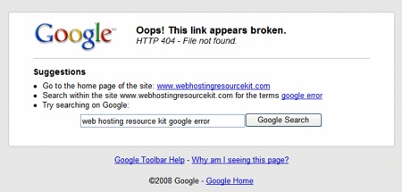 Google modificando el 404 desde su toolbar